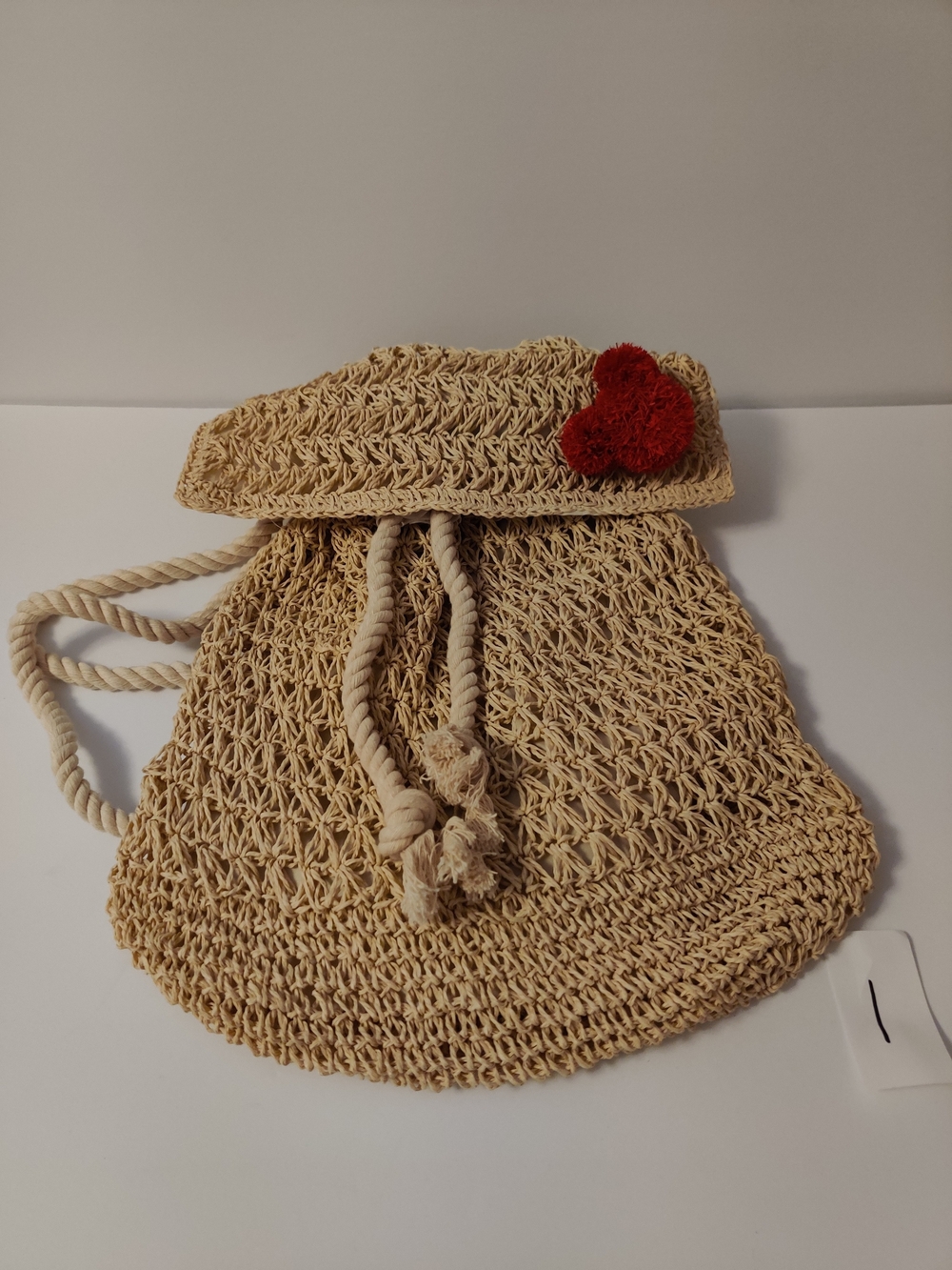 Disney X Junk Food Handwoven Cream Drawstring Backpack with Red Mickey Accent